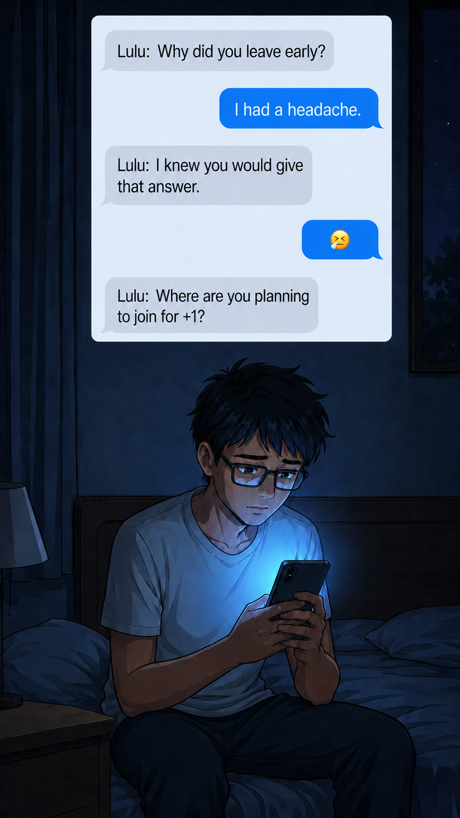 Shifas reading his final conversation with Lulu late at night